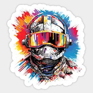 Man With Helmet Video Game Character Futuristic Warrior Portrait  Abstract Sticker